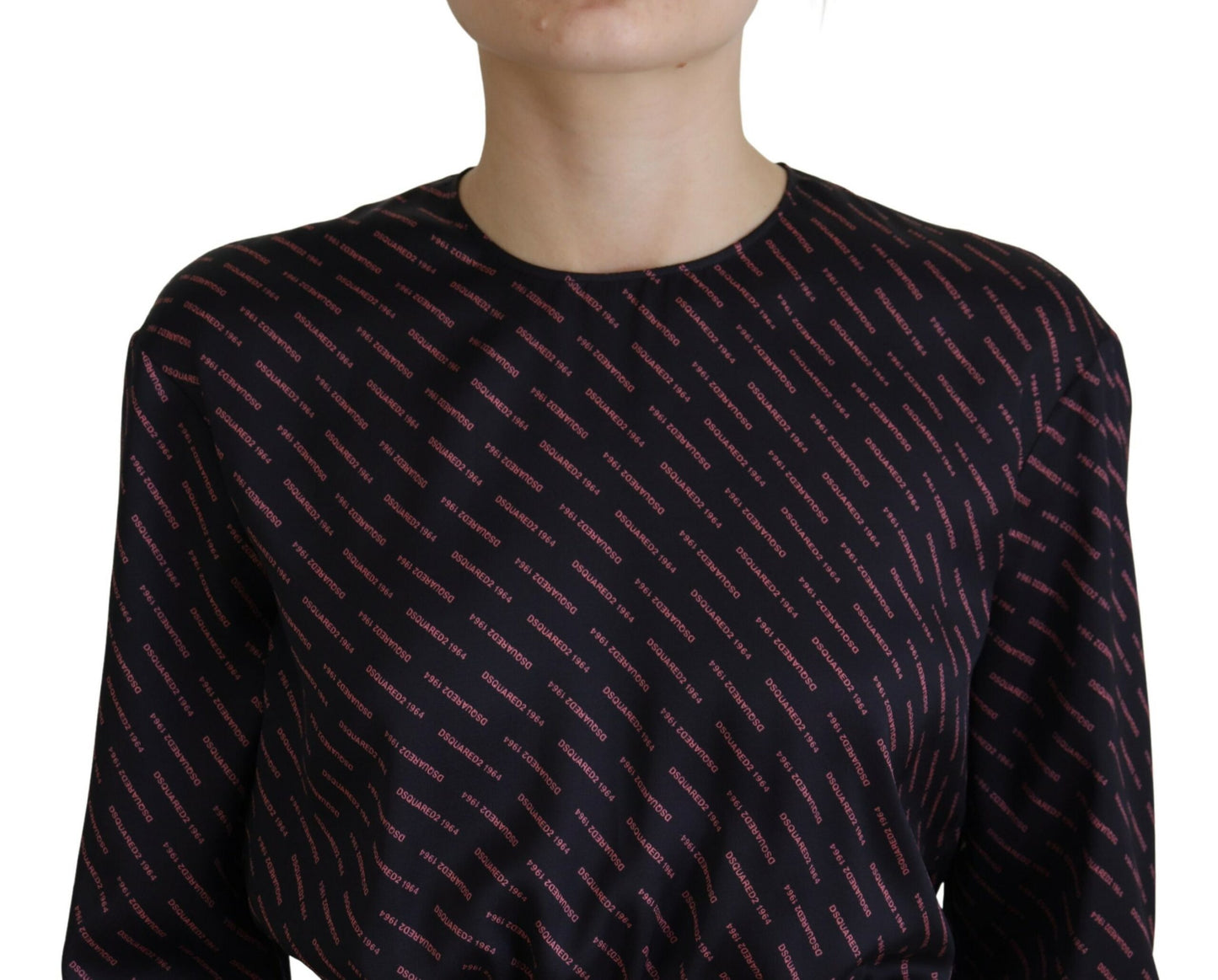 Dsquared² Black Logo Print Long Sleeves A-line Mini Dress by Dsquared²