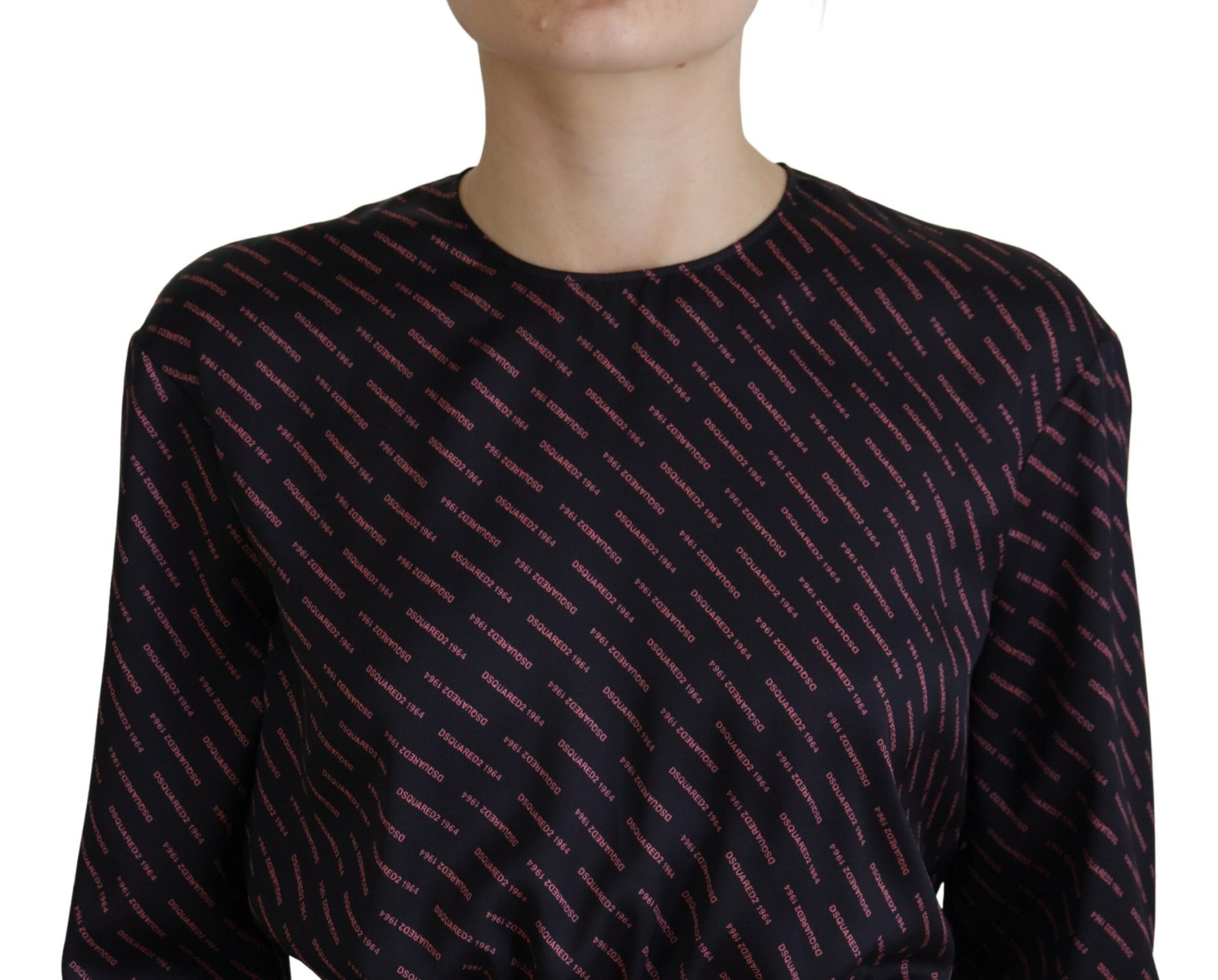 Dsquared² Black Logo Print Long Sleeves A-line Mini Dress by Dsquared²