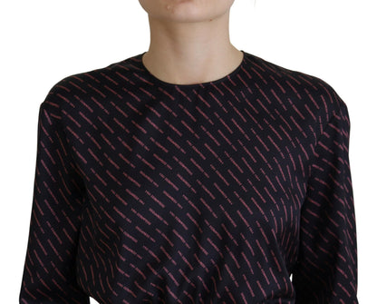 Dsquared² Black Logo Print Long Sleeves A-line Mini Dress by Dsquared²