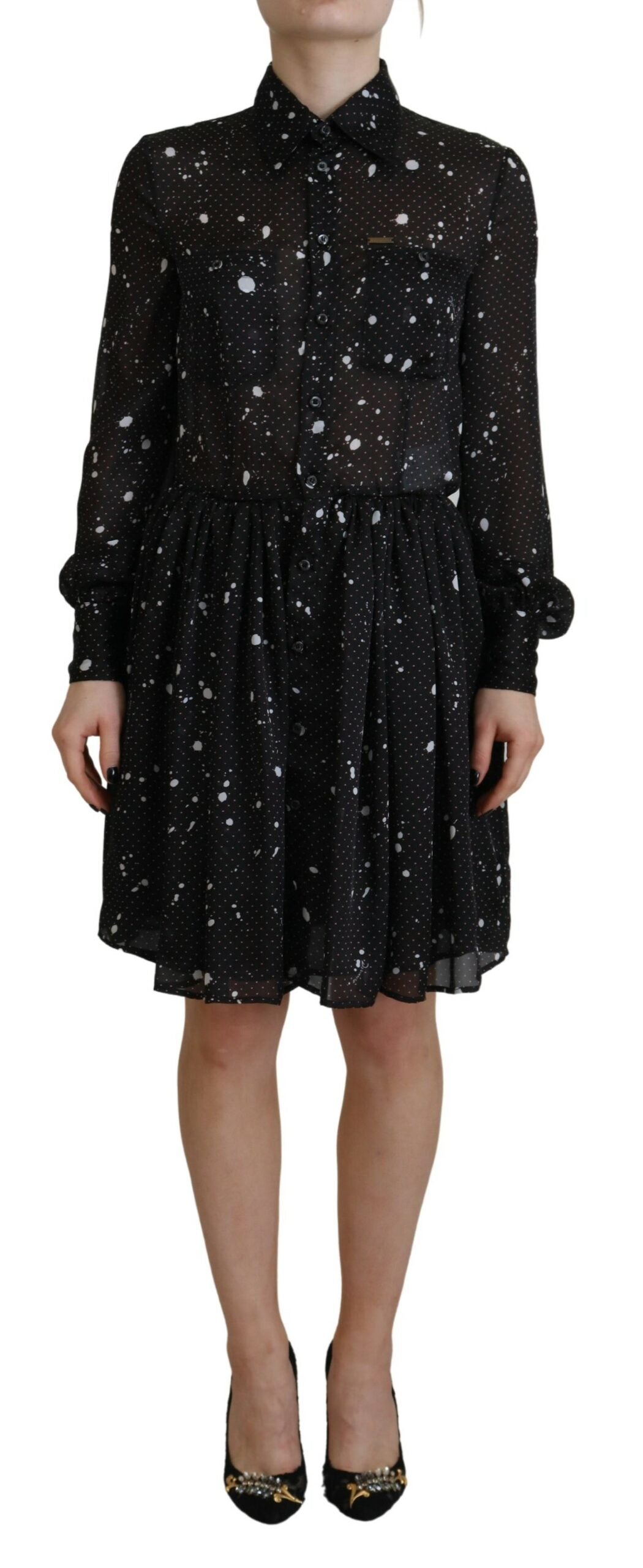 Dsquared² Black Polka Dot Long Sleeves Button Down Dress by Dsquared²