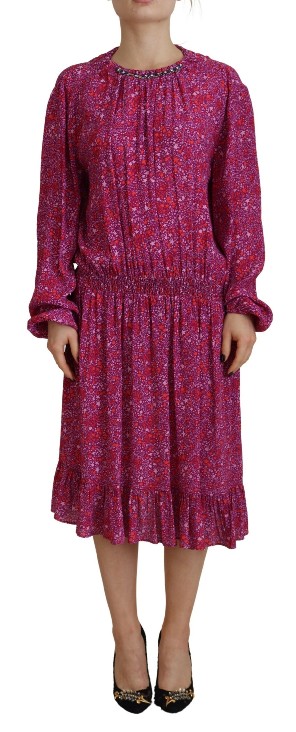 Dsquared² Fuchsia Stars Embellished Long Sleeves Dress by Dsquared²