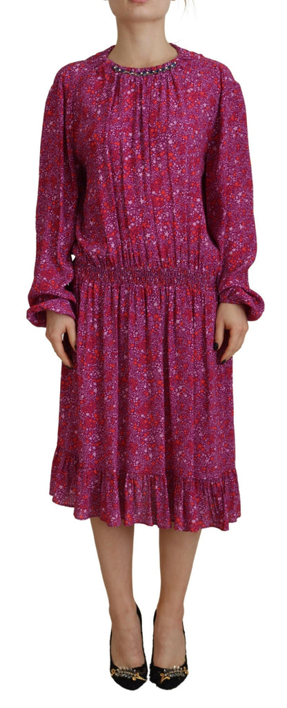 Dsquared² Fuchsia Stars Embellished Long Sleeves Dress by Dsquared²