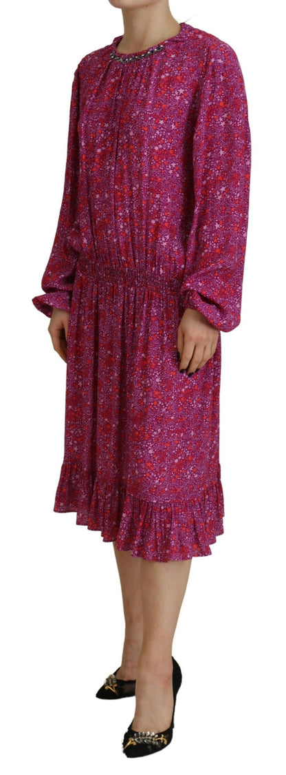 Dsquared² Fuchsia Stars Embellished Long Sleeves Dress by Dsquared²