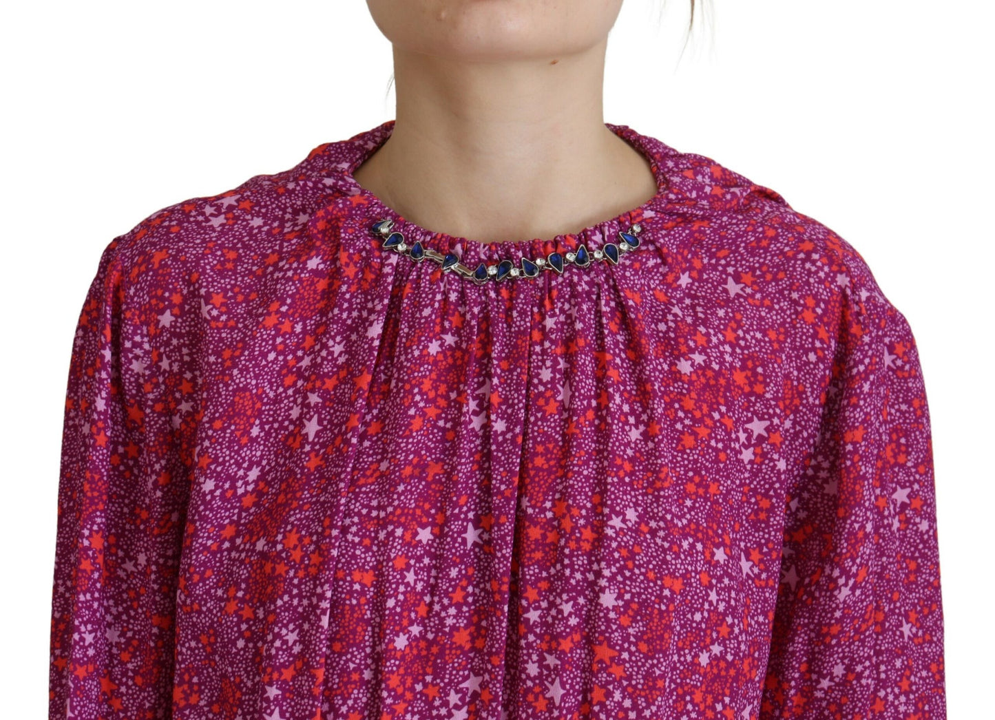 Dsquared² Fuchsia Stars Embellished Long Sleeves Dress by Dsquared²