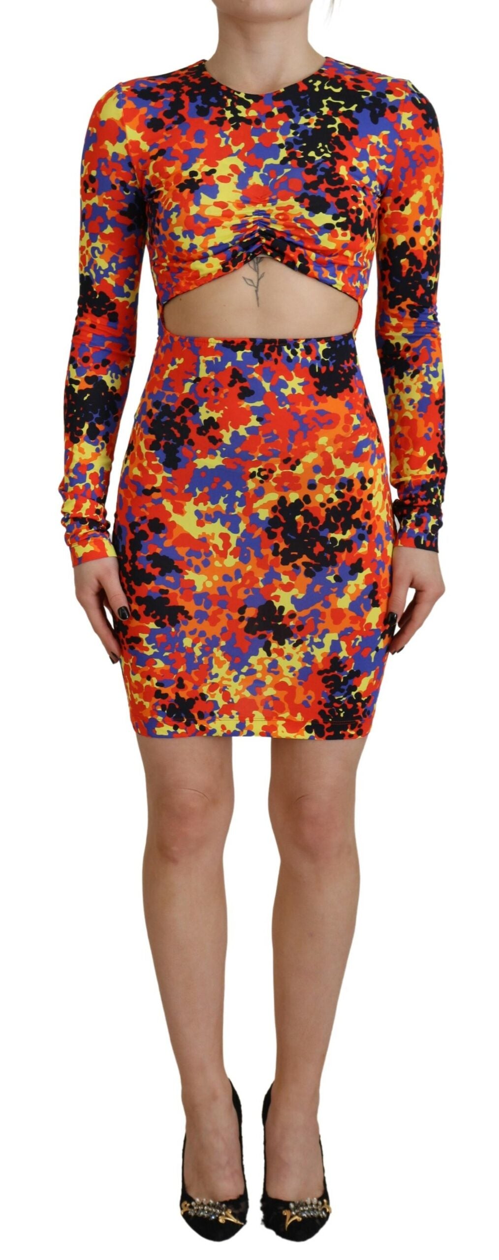 Dsquared² Multicolor Batik Open Belly Long Sleeves Dress by Dsquared²
