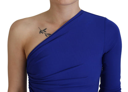 Dsquared² Blue Viscose One Shoulder Bodycon Ruched Mini Dress by Dsquared²