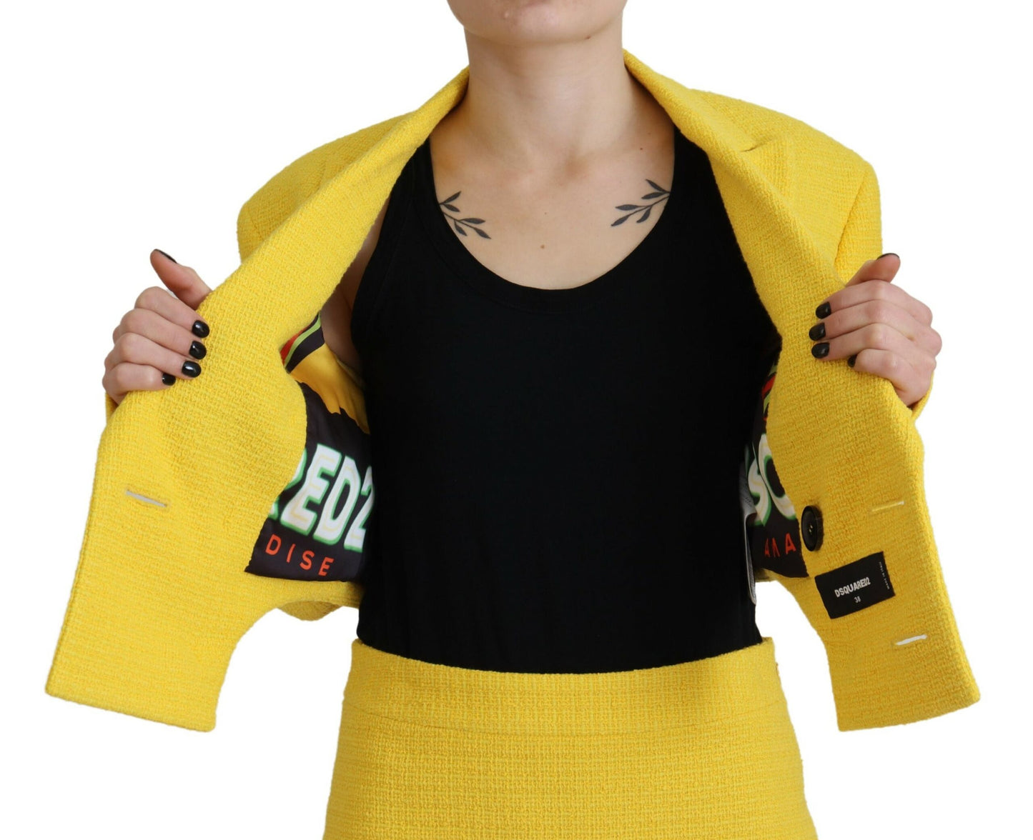 Ensemble mini-costume blazer et jupe croisés jaunes Dsquared²