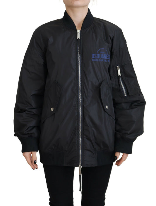 Veste bomber zippée noire à imprimé logo Dsquared² pour femme