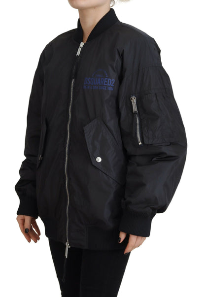 Veste bomber zippée noire à imprimé logo Dsquared² pour femme