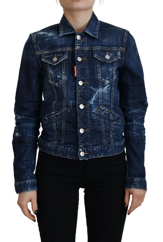 Veste en jean bleu effet usé à imprimé Dsquared²
