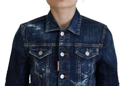 Veste en jean bleu effet usé à imprimé Dsquared²