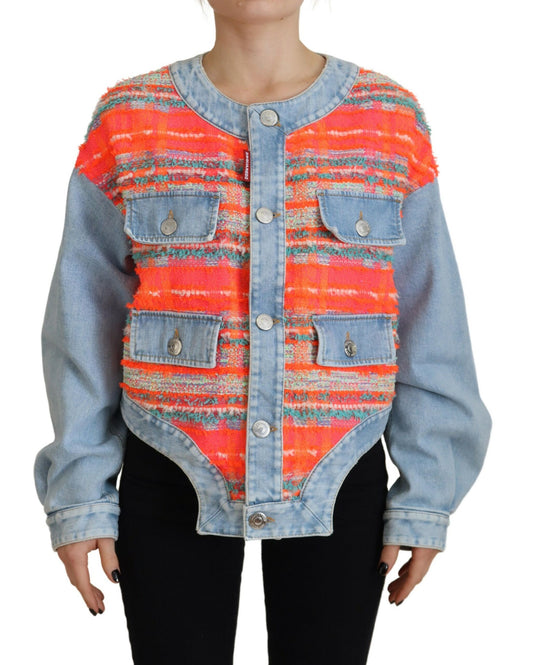 Veste en jean boutonnée à empiècements orange et bleu Dsquared²