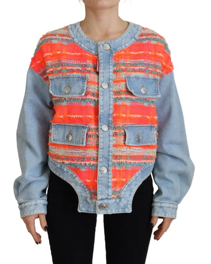 Veste en jean boutonnée à empiècements orange et bleu Dsquared²