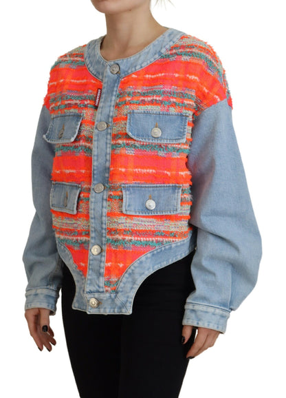 Veste en jean boutonnée à empiècements orange et bleu Dsquared²