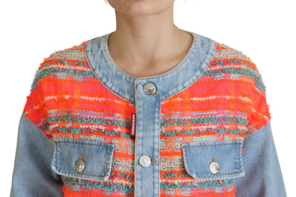 Veste en jean boutonnée à empiècements orange et bleu Dsquared²