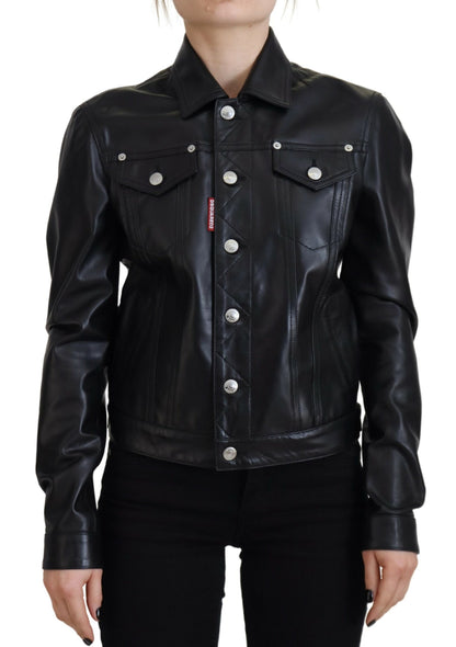 Veste à manches longues en cuir noir Dsquared²
