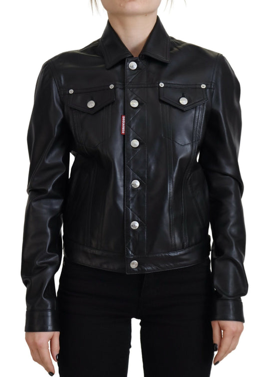 Veste à manches longues en cuir noir Dsquared²