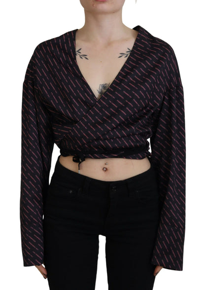 Dsquared² Black Polyester Cropped Logo Printed Blouse Top by Dsquared²