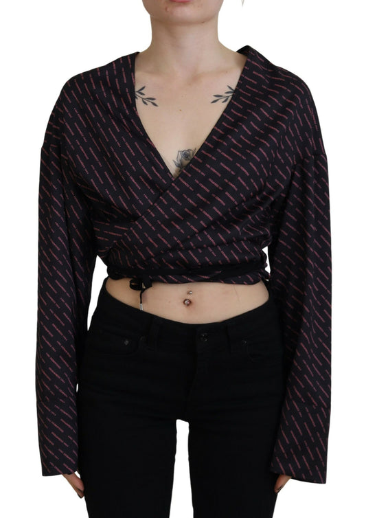 Dsquared² Black Polyester Cropped Logo Printed Blouse Top by Dsquared²