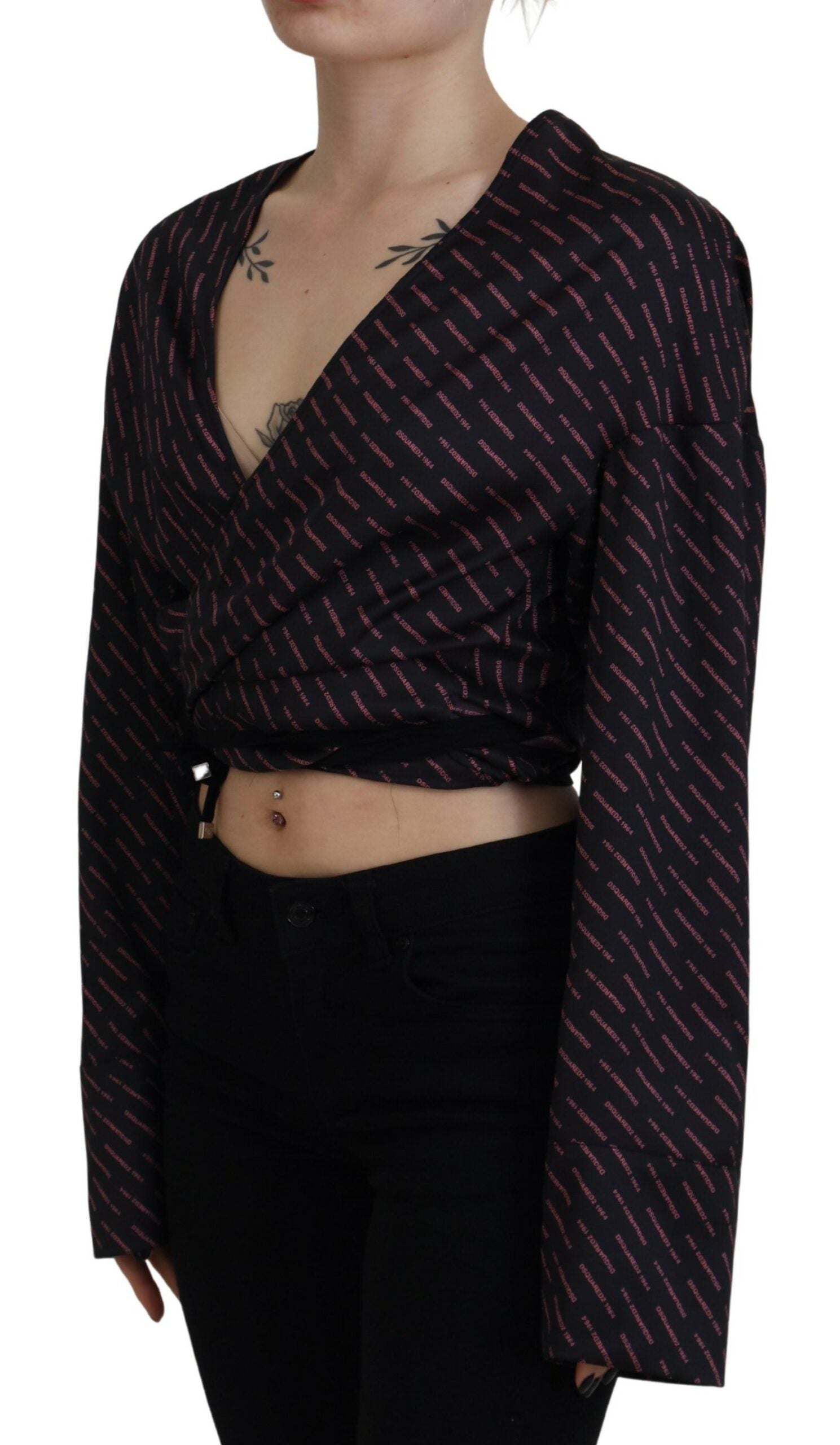 Dsquared² Black Polyester Cropped Logo Printed Blouse Top by Dsquared²