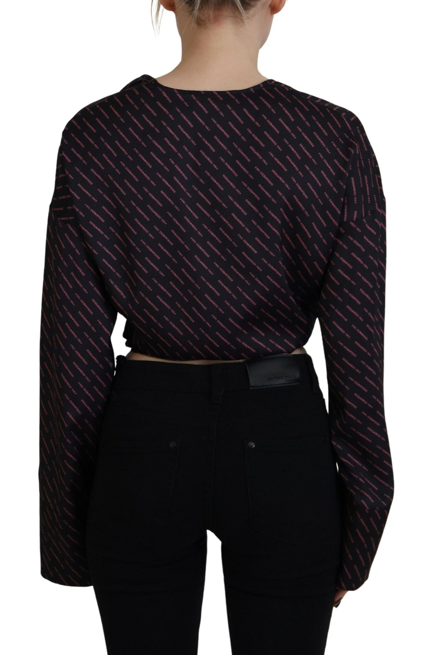 Dsquared² Black Polyester Cropped Logo Printed Blouse Top by Dsquared²