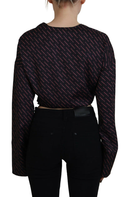 Dsquared² Black Polyester Cropped Logo Printed Blouse Top by Dsquared²