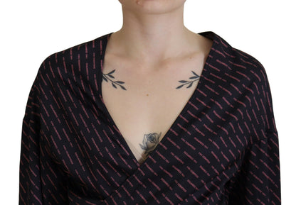 Dsquared² Black Polyester Cropped Logo Printed Blouse Top by Dsquared²
