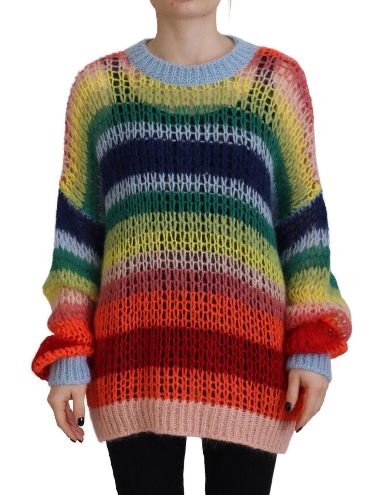 Dsquared² Multicolor Knitted Mohair Crewneck Pullover Sweater by Dsquared²