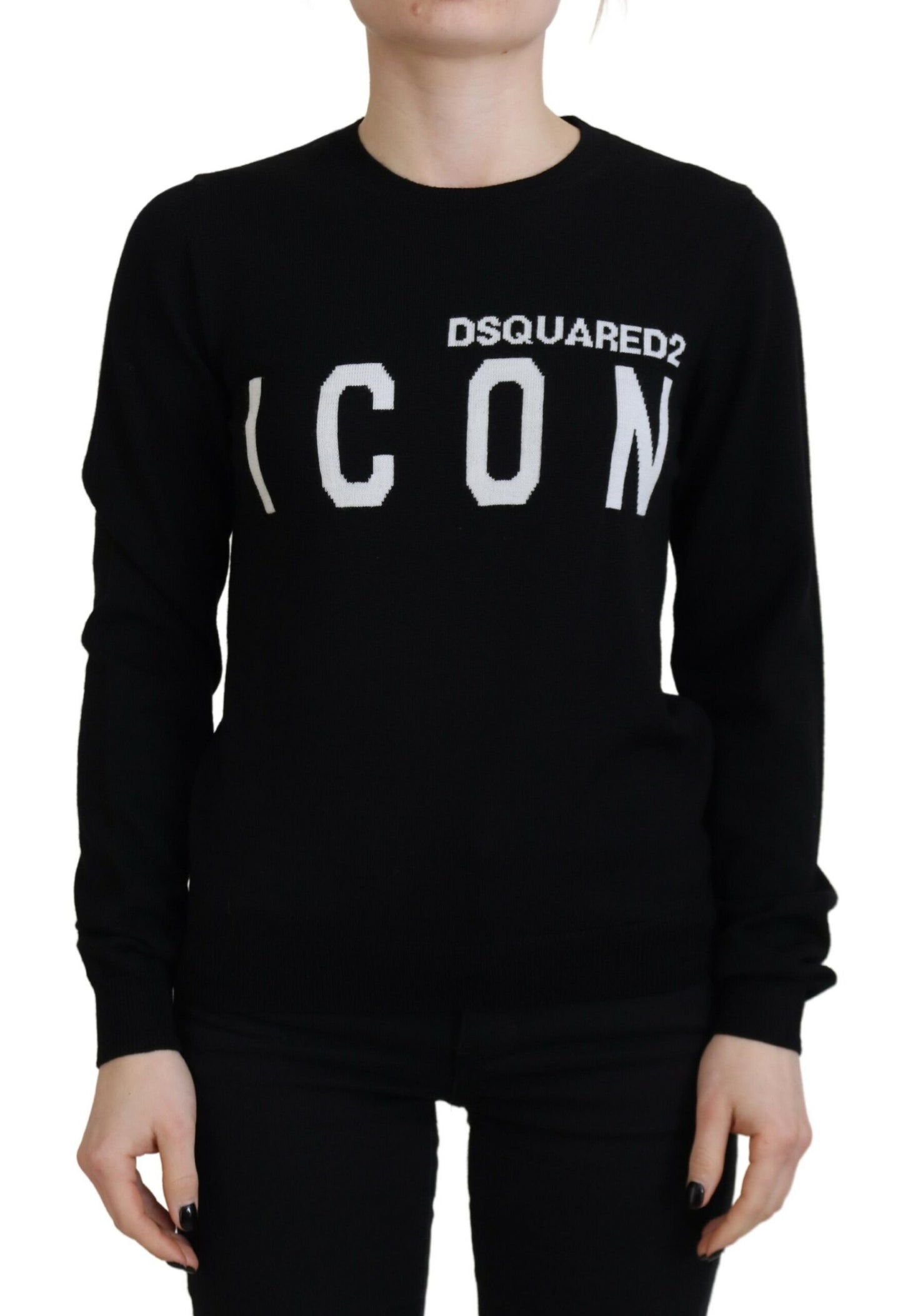 Dsquared² Black Virgin Wool Logo Print Long Sleeves Sweater by Dsquared²