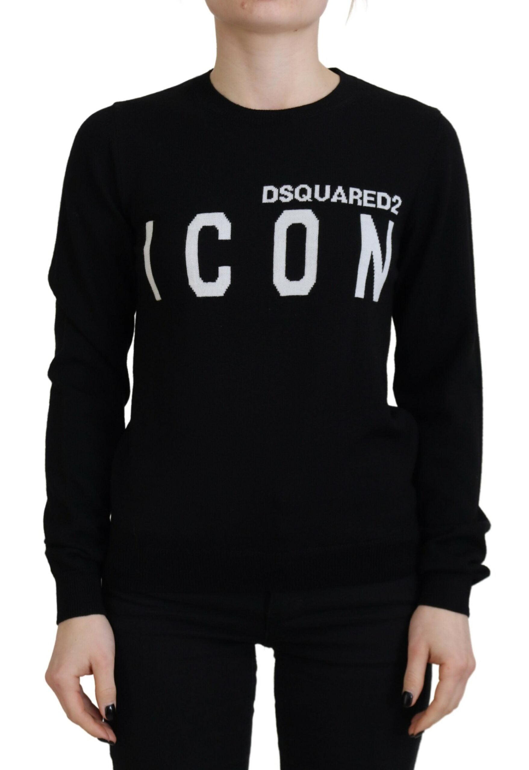 Dsquared² Black Virgin Wool Logo Print Long Sleeves Sweater by Dsquared²