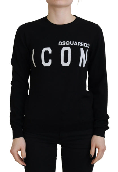 Dsquared² Black Virgin Wool Logo Print Long Sleeves Sweater by Dsquared²