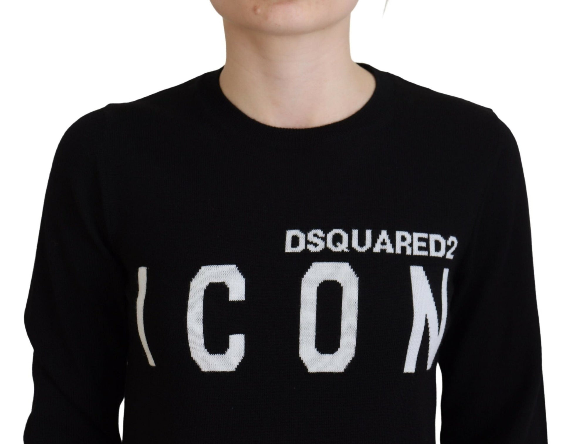 Dsquared² Black Virgin Wool Logo Print Long Sleeves Sweater by Dsquared²