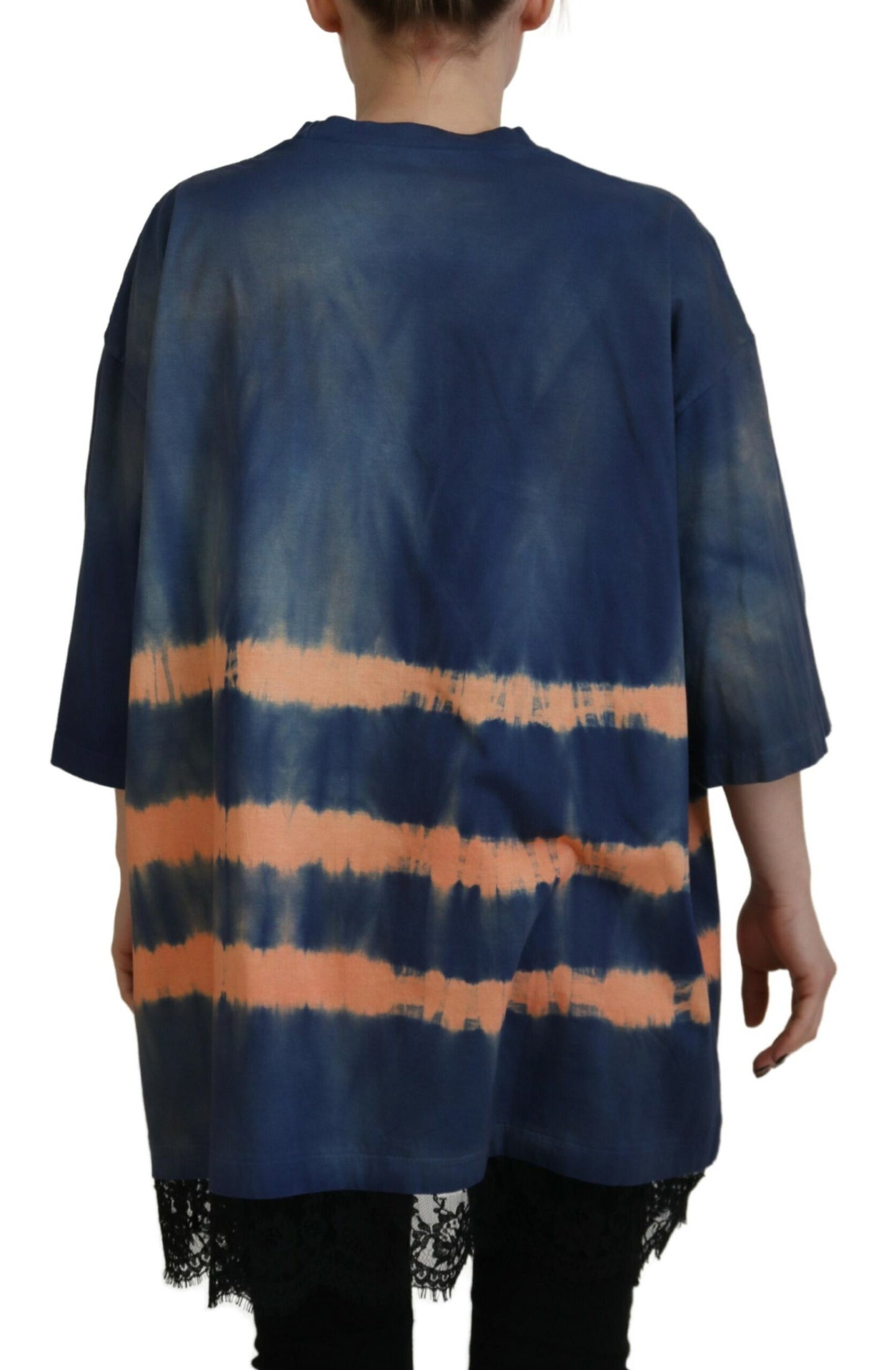 Dsquared² Blue Cotton Tie Dye Short Sleeves Lace T-shirt by Dsquared²