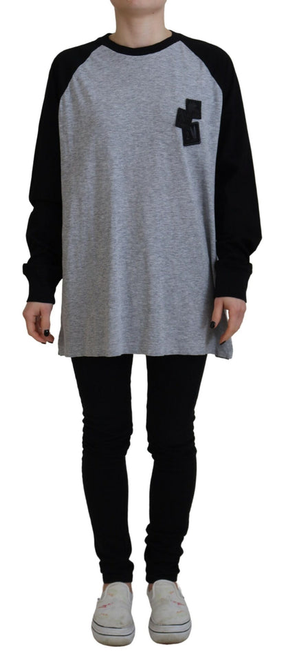 Dsquared² Black Gray Cotton Raglan Long Sleeves Casual Top by Dsquared²