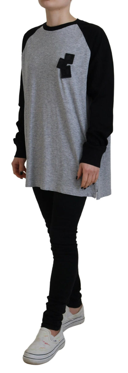Dsquared² Black Gray Cotton Raglan Long Sleeves Casual Top by Dsquared²