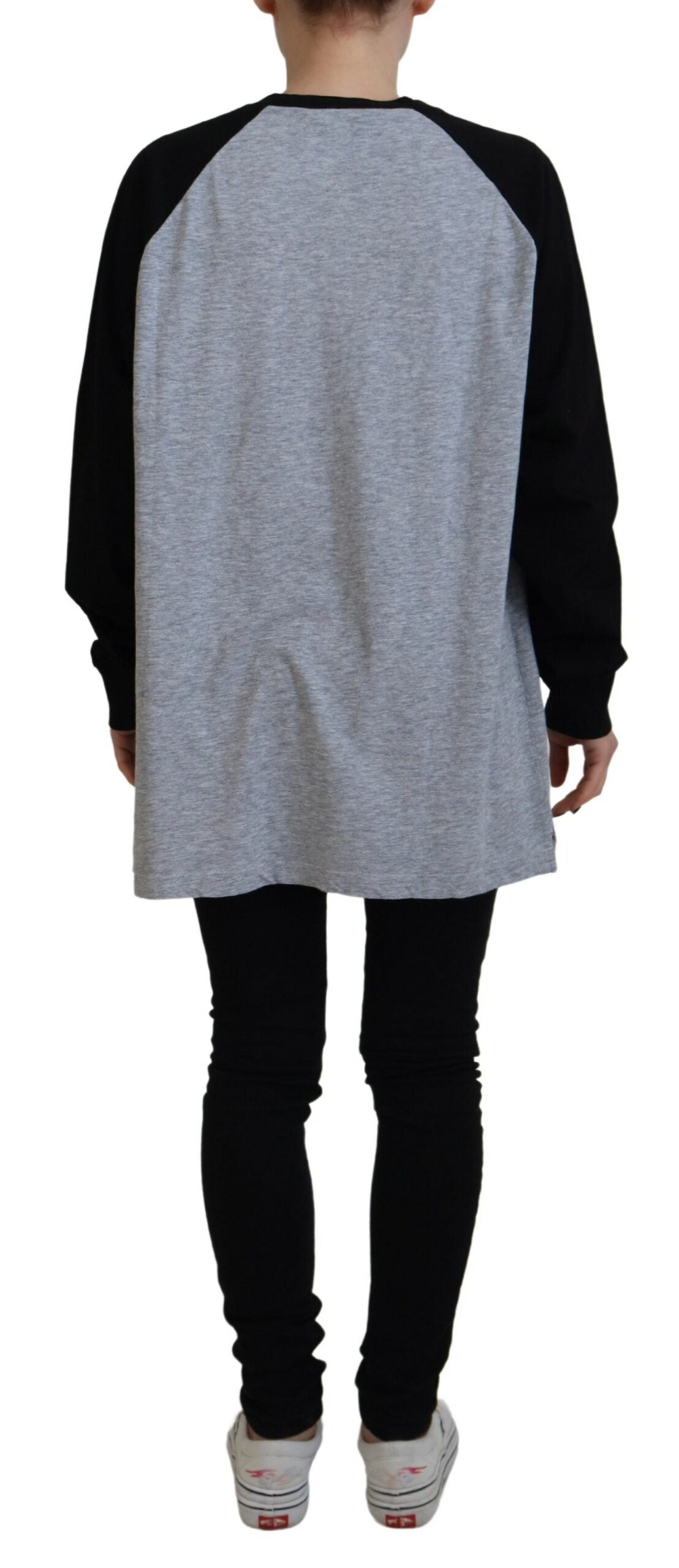 Dsquared² Black Gray Cotton Raglan Long Sleeves Casual Top by Dsquared²