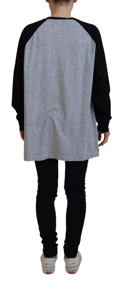 Dsquared² Black Gray Cotton Raglan Long Sleeves Casual Top by Dsquared²