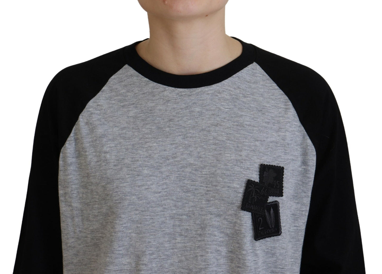 Dsquared² Black Gray Cotton Raglan Long Sleeves Casual Top by Dsquared²