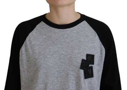 Dsquared² Black Gray Cotton Raglan Long Sleeves Casual Top by Dsquared²