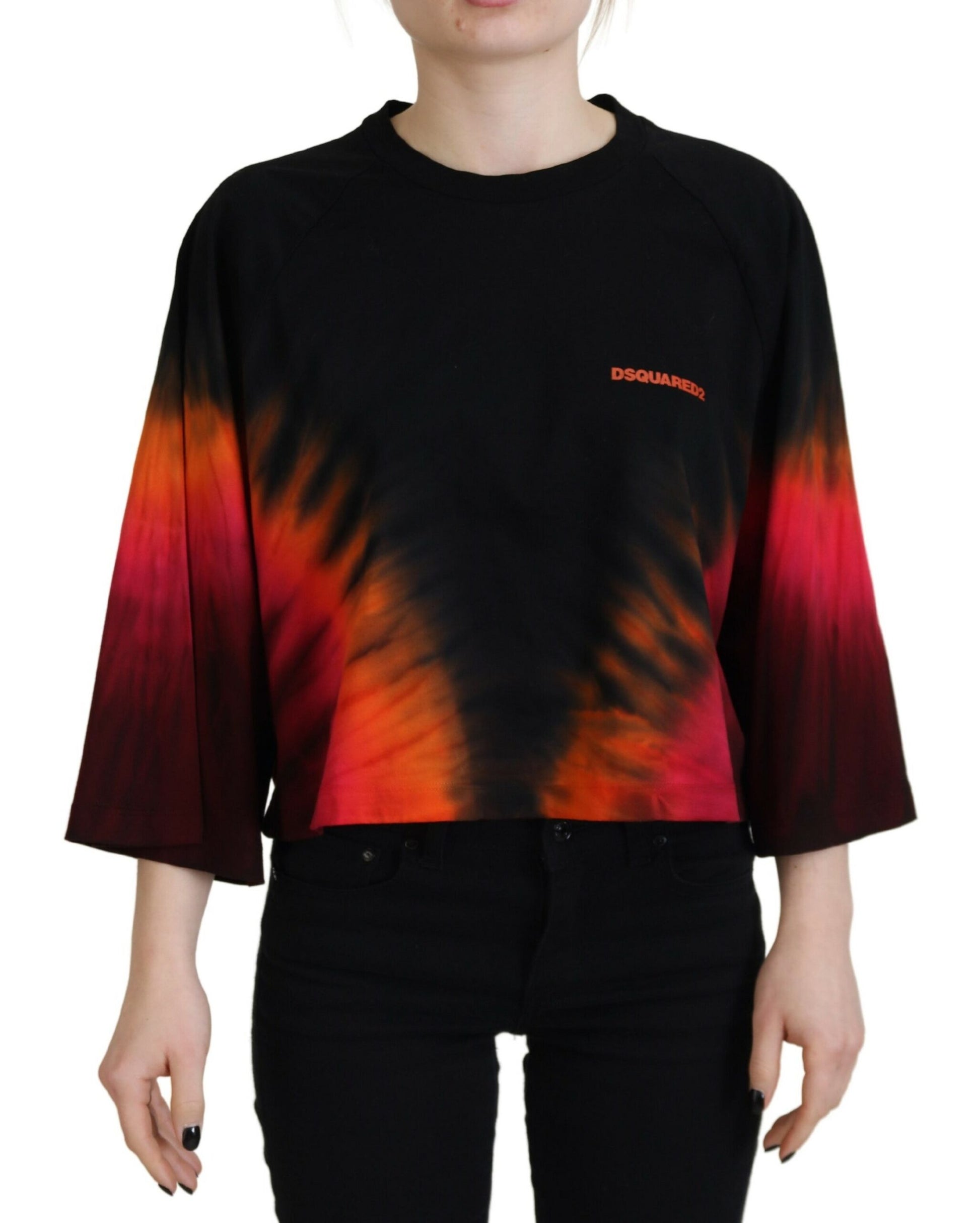 Dsquared² Black Cotton Tie Dye Crew Neck Casual Top by Dsquared²