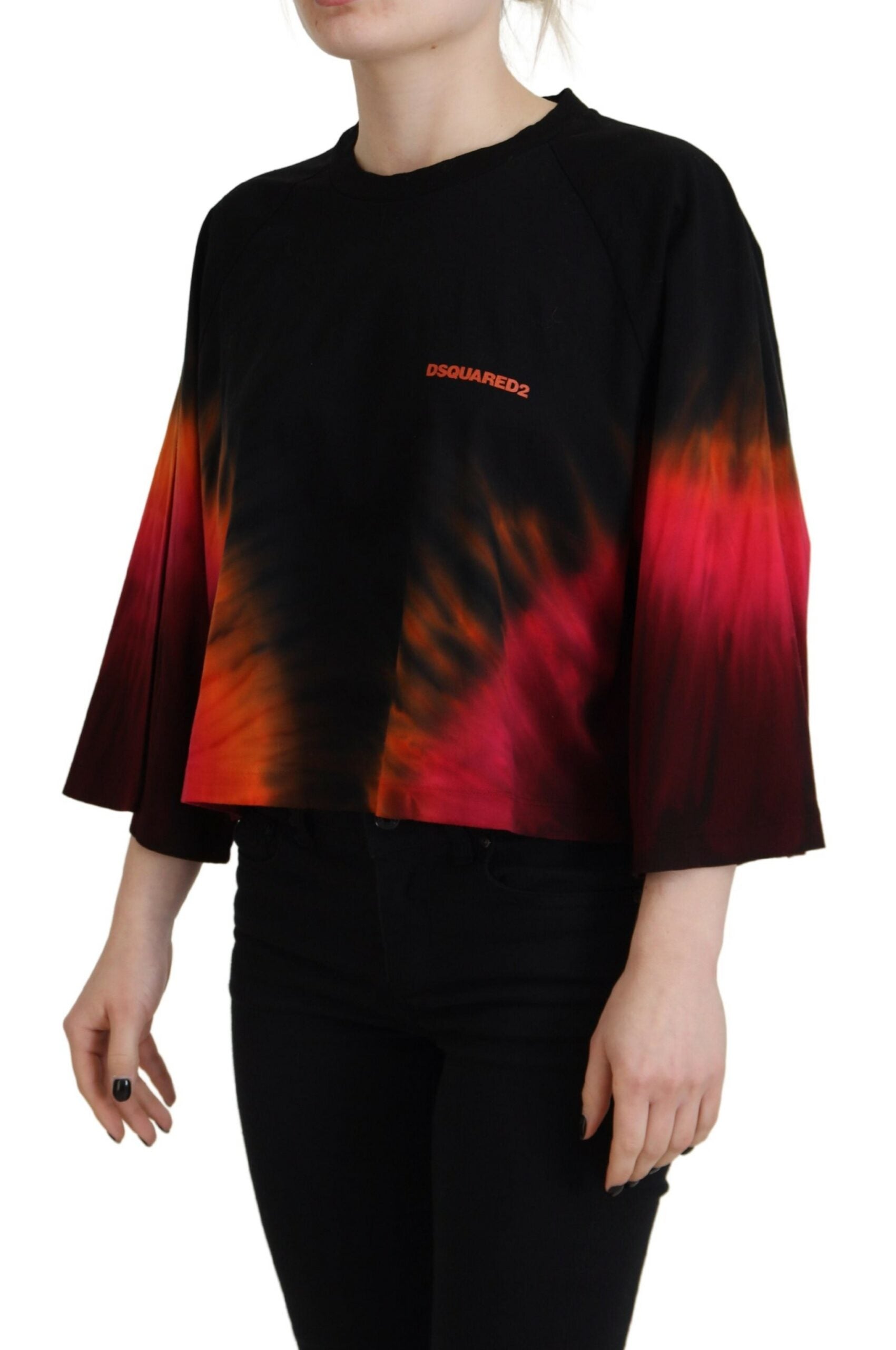 Dsquared² Black Cotton Tie Dye Crew Neck Casual Top by Dsquared²