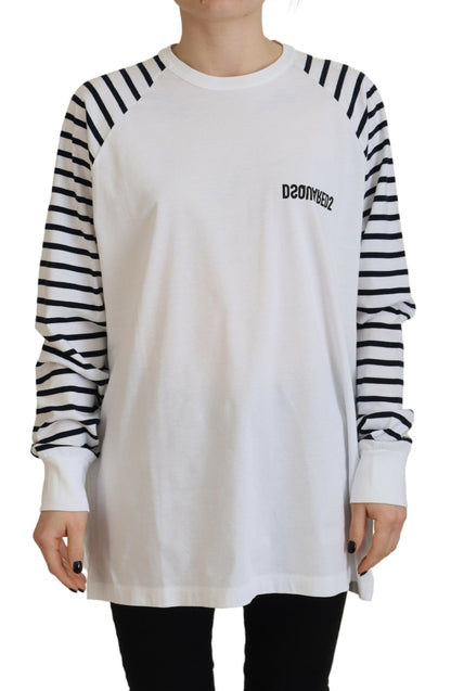 Dsquared² White Cotton Striped Crew Neck Short Sleeve Sweater by Dsquared²