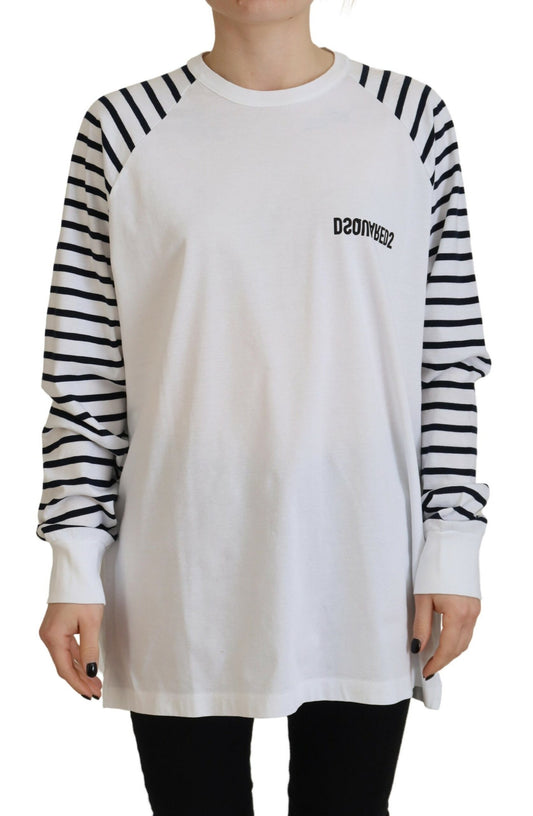 Dsquared² White Cotton Striped Crew Neck Short Sleeve Sweater by Dsquared²