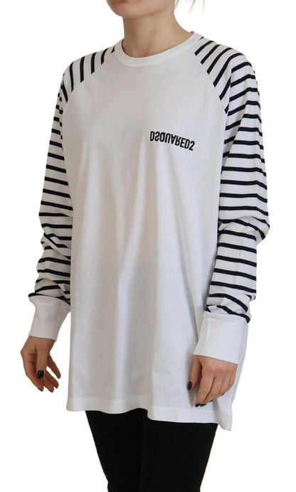 Dsquared² White Cotton Striped Crew Neck Short Sleeve Sweater by Dsquared²