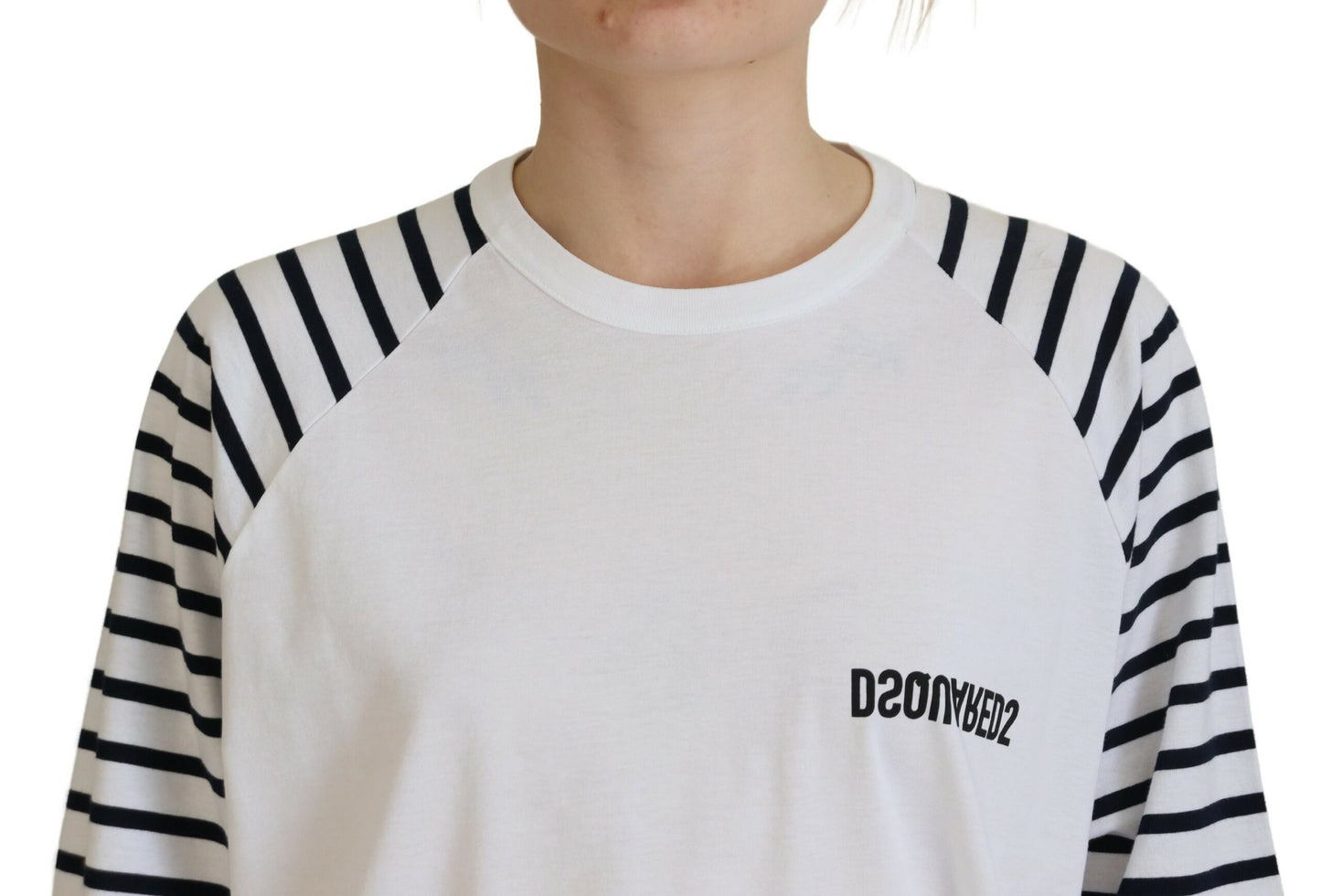 Dsquared² White Cotton Striped Crew Neck Short Sleeve Sweater by Dsquared²