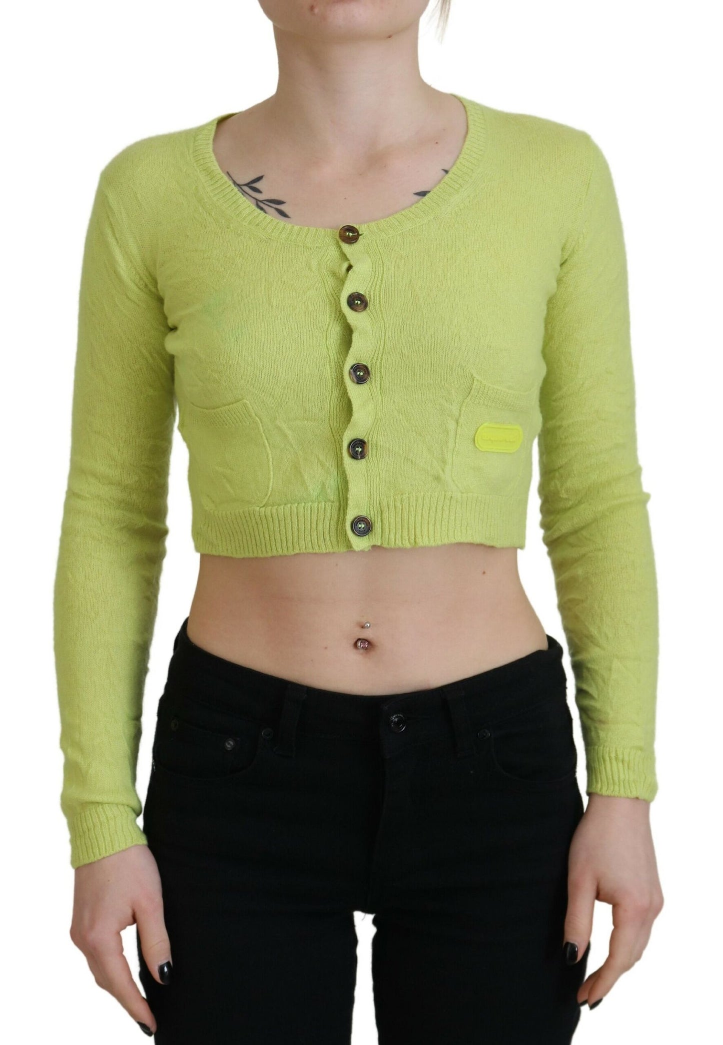 Dsquared² Yellow Green Cashmere Long Sleeves Cropped Sweater by Dsquared²