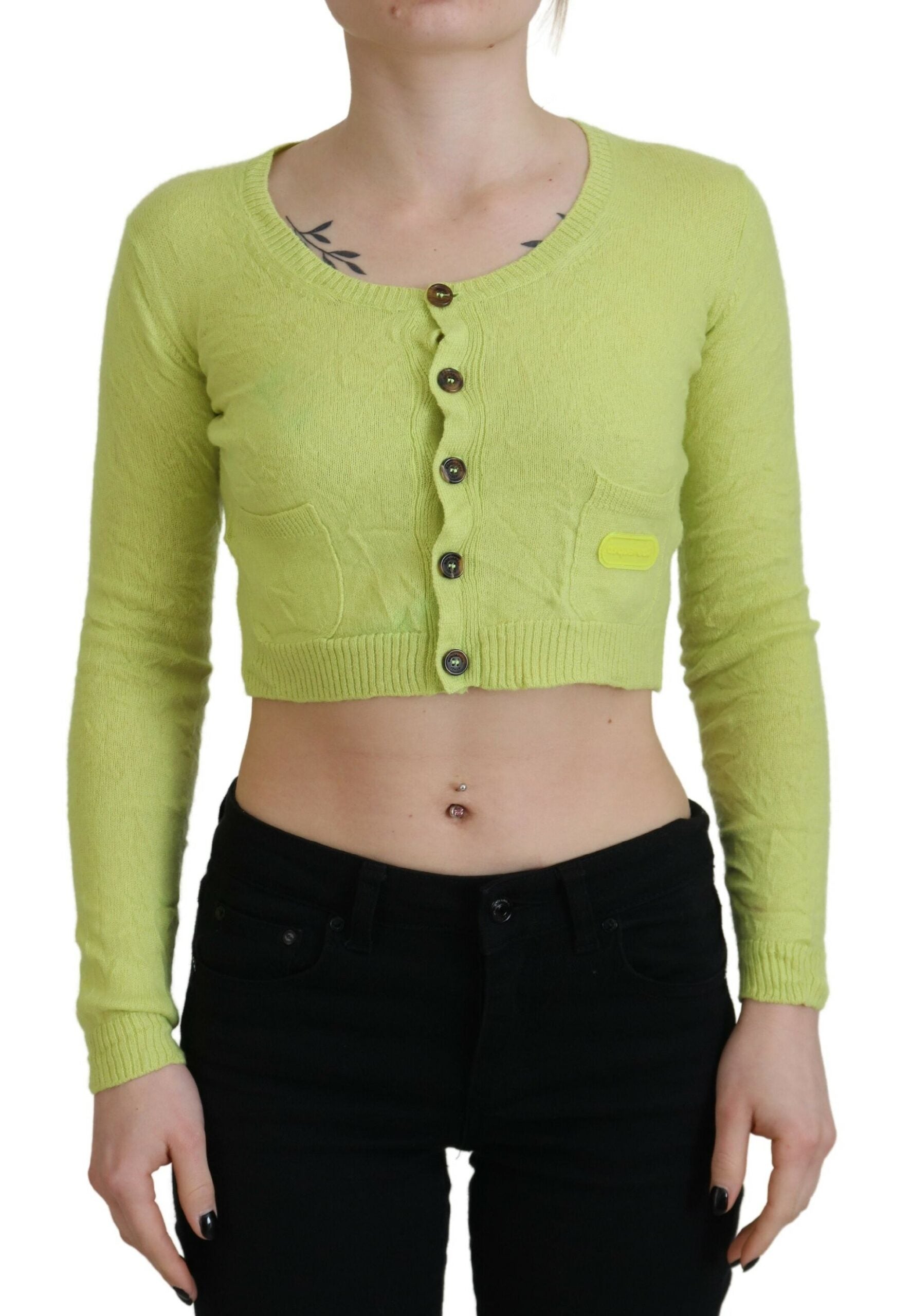 Dsquared² Yellow Green Cashmere Long Sleeves Cropped Sweater by Dsquared²