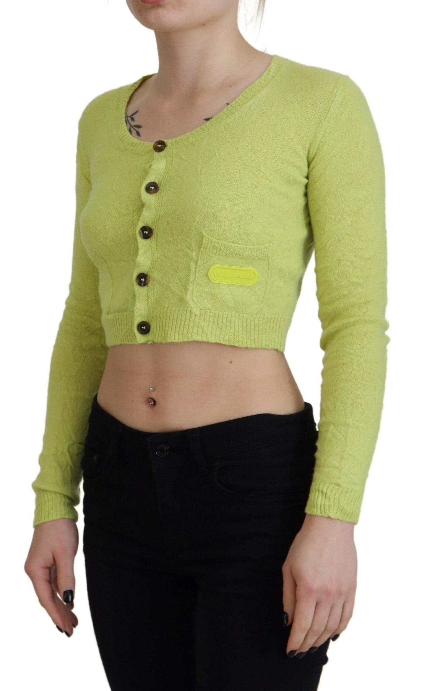 Dsquared² Yellow Green Cashmere Long Sleeves Cropped Sweater by Dsquared²
