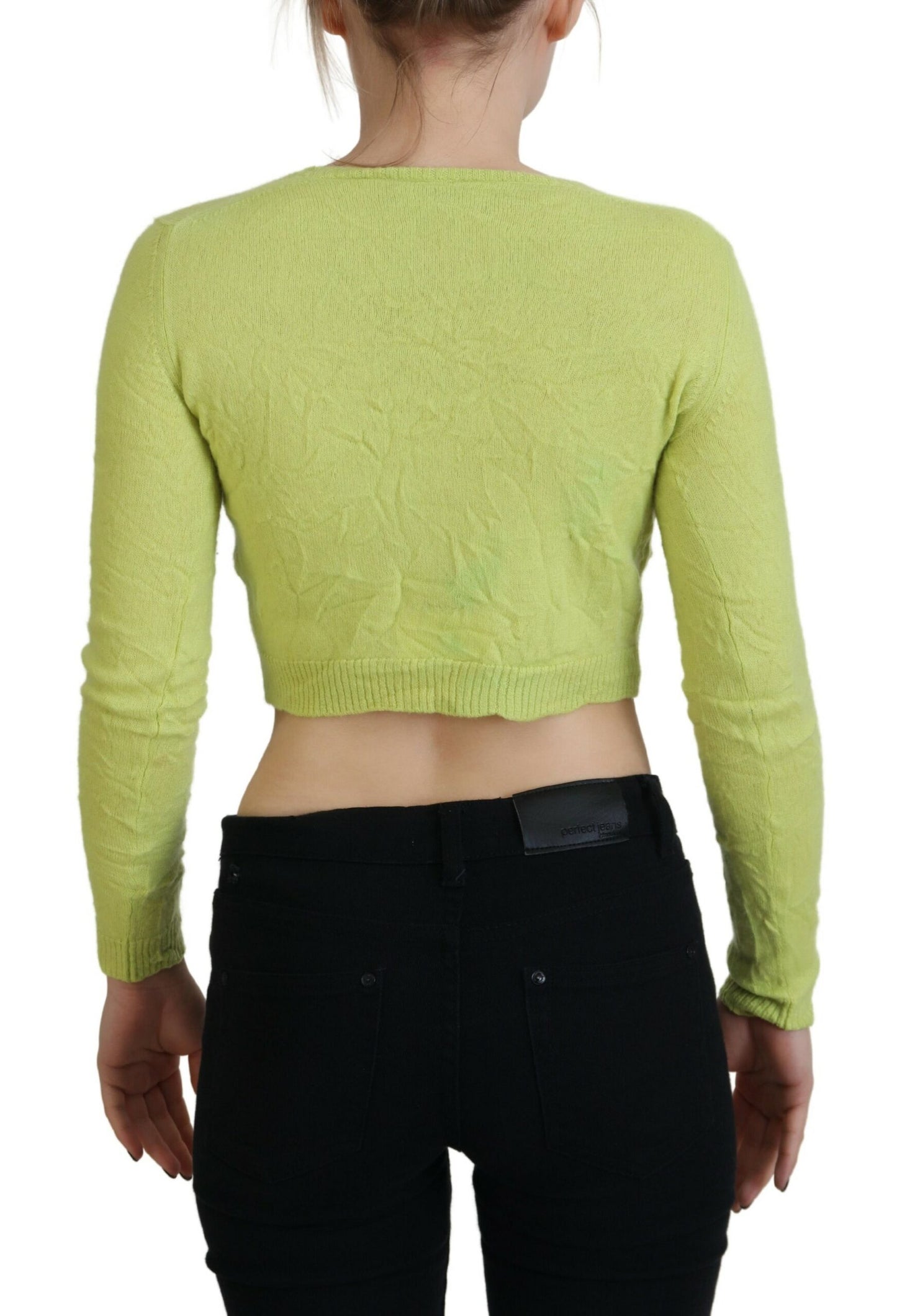 Dsquared² Yellow Green Cashmere Long Sleeves Cropped Sweater by Dsquared²