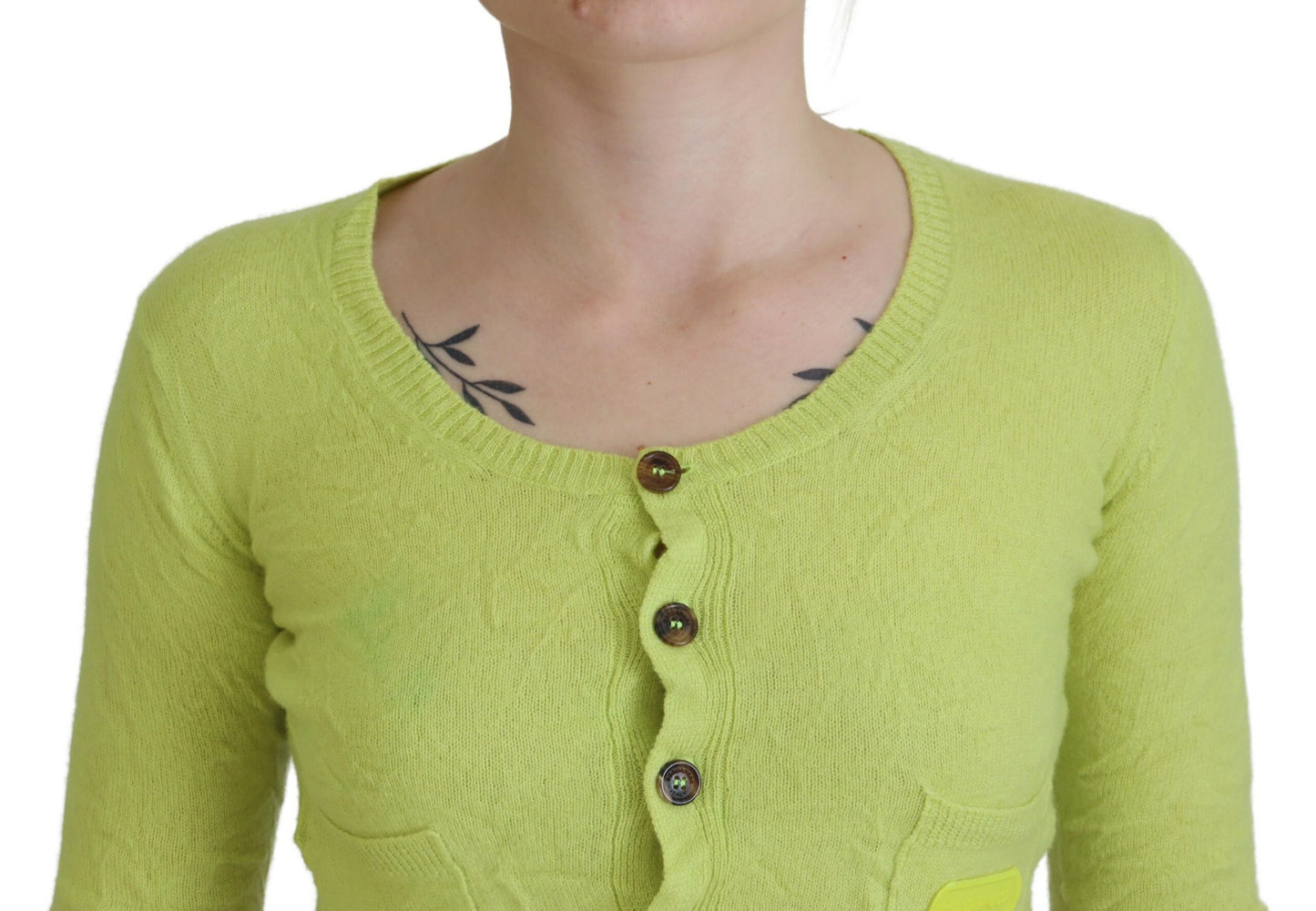 Dsquared² Yellow Green Cashmere Long Sleeves Cropped Sweater by Dsquared²